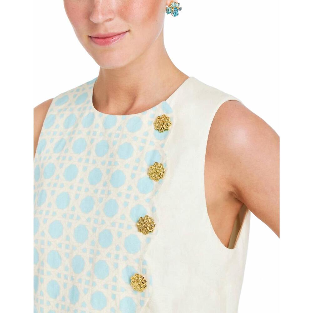 NEW MESTIZA NEW YORK scallop mini dress in blue and ivory - Picture 3 of 4